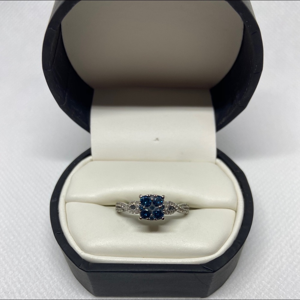 Solid 14kt White Gold Colored Diamond Ring - image 3